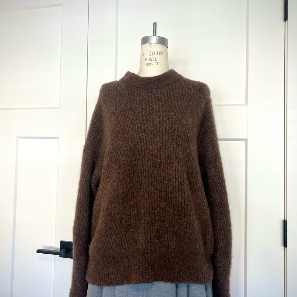 Aritzia Brown Fuzzy Crewneck Sweater